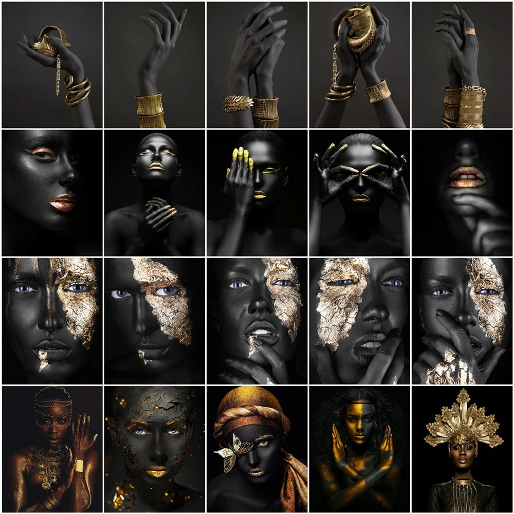 HUACAN dibujo de mujer africana sobre lienzo para colorear por número, regalo artístico pintado a mano, imagen artesanal por número, decoración para el hogar de chica negra dorada|Pintura por números| -