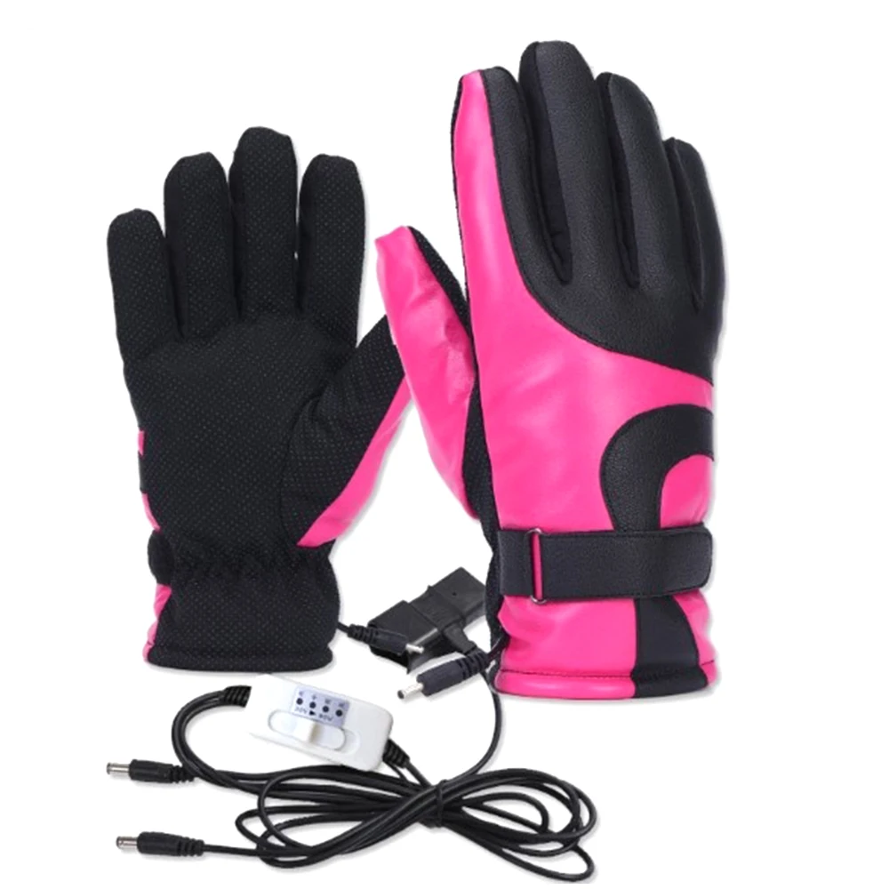 1 пара USB перчатки с подогревом для мужчин и женщин новые электрические термальные 4 уровня управления водонепроницаемые перчатки с подогревом для мотоцикла и лыж - Цвет: Rose Red