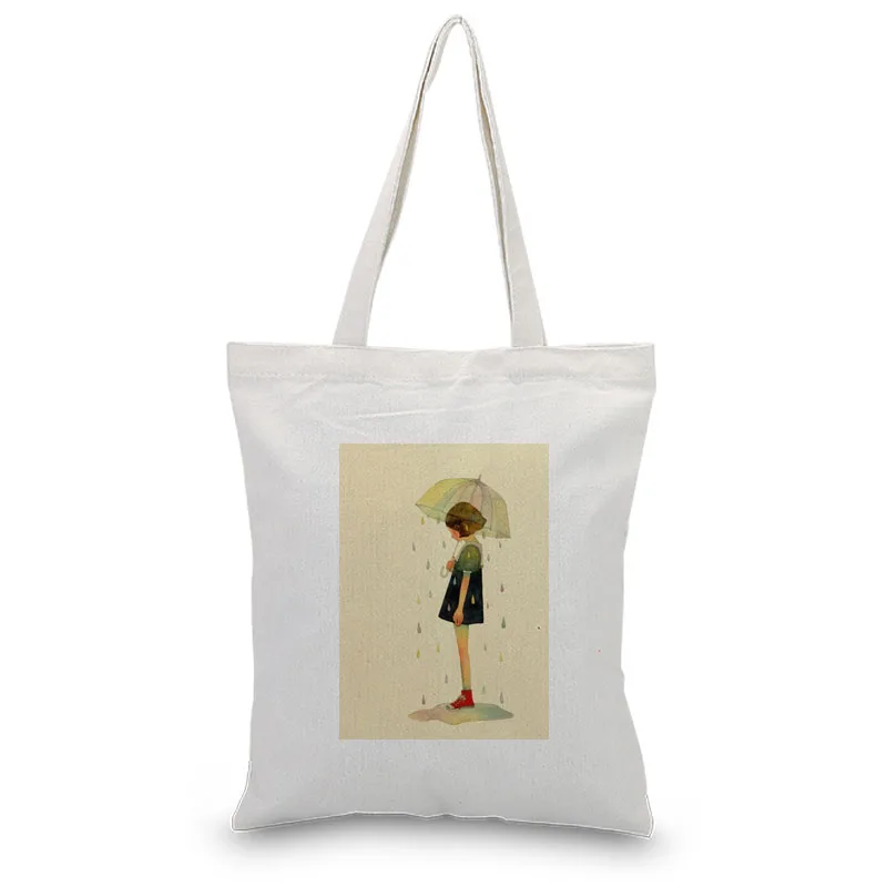 

Cartoon girl Handbags Canvas Tote Shoulder Bags Custom Print Logo Daily Use DIY Shopping Bag Eco Reusable Recycle