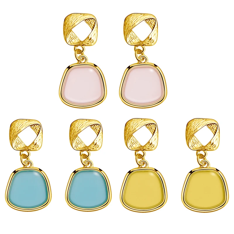 

Newest Fashion Korean Earrings 2019 For Women Square Geometric Resin Drop Earrings Gold Christmas Dangle Earrings Boho Brincos