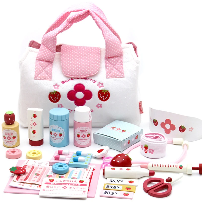 Детский деревянный набор игрушек для доктора, розовый имитационный семейный Медицинский Набор для доктора медсестры, ролевые игры, больничные медицинские аксессуары, детская игрушка