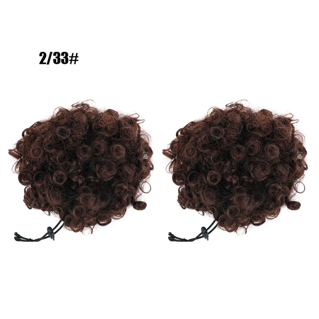 2Pcs Synthetic Afro Kinky Hair Bun Chignon Postiche Cheveux High Temperature Fiber Drawstring Ponytail on Puff Hair Bun For Kids 2-33