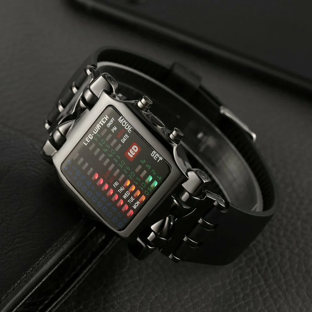 Спортивные часы Роскошные мужские квадратные стильные крутые красочные светодиодный цифровые часы Бинарные наручные черные Hd часы цифровые часы