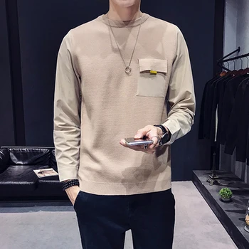 

Pullover men's 2019 autumn new round neck sweater Korean stitching loose clothing casual trend knit outerwear