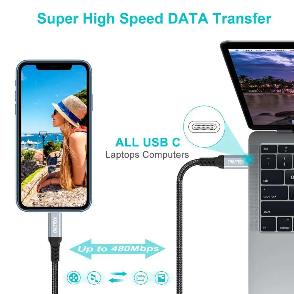 CHOETECH MFi USB C кабель для iPhone Xs Max 8 Plus 3A Быстрая зарядка кабель Lightning для iPhone USB кабель для передачи данных кабель для зарядки телефона