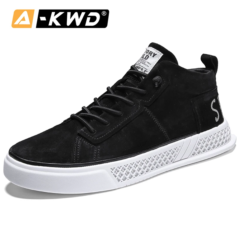 Модные абрикосовые кожаные кроссовки с эластичным ремешком; Sapatos Homem; повседневная мужская обувь с высоким берцем; Роскошные брендовые осенние дышащие кроссовки для мужчин - Цвет: Черный