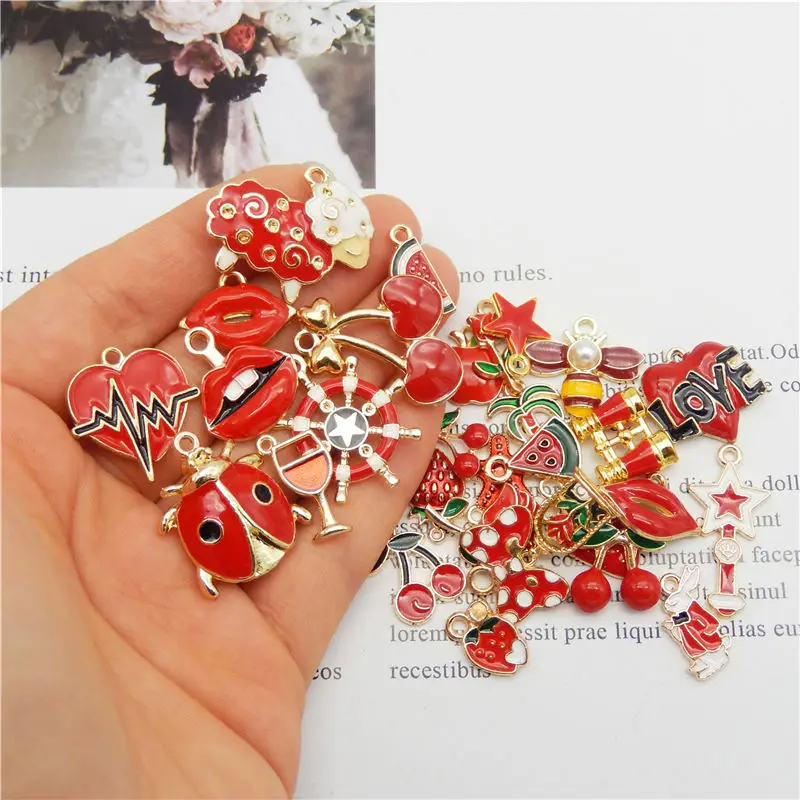 10pcs Mixed Enamel Animal Fruit Flowers Shell Conch Heart Pendant Wholesale Earrings Accessories Necklace Bracelet Anklet Choker | Украшения