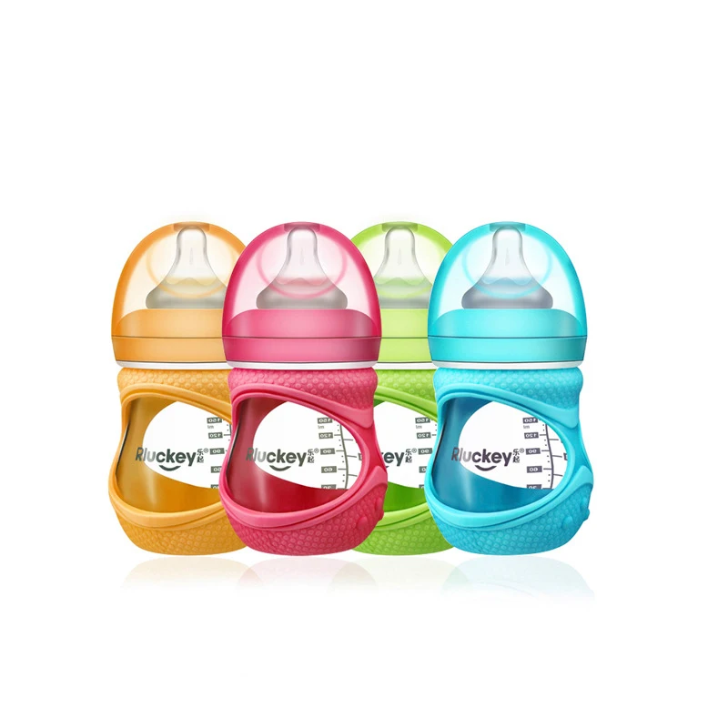 

150ml Curved Cute Multicolor Silicone Baby Bottle Baby Environmental Protection Anti-fall Breastfeeding Device