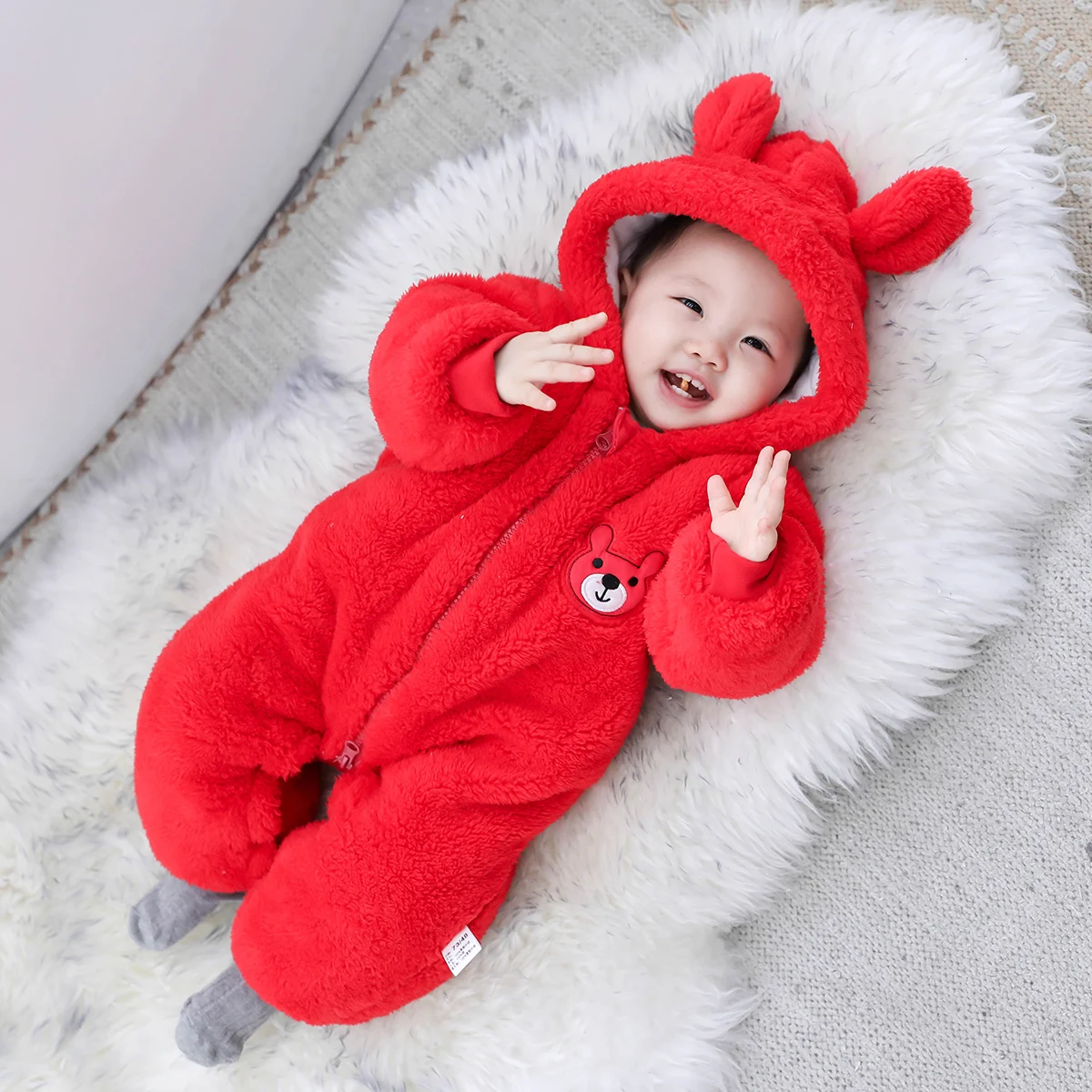 Зимний комбинезон для новорожденных, детский мультяшный медведь, зимний комбинезон, толстый теплый комбинезон с капюшоном, верхняя одежда для маленьких девочек и мальчиков