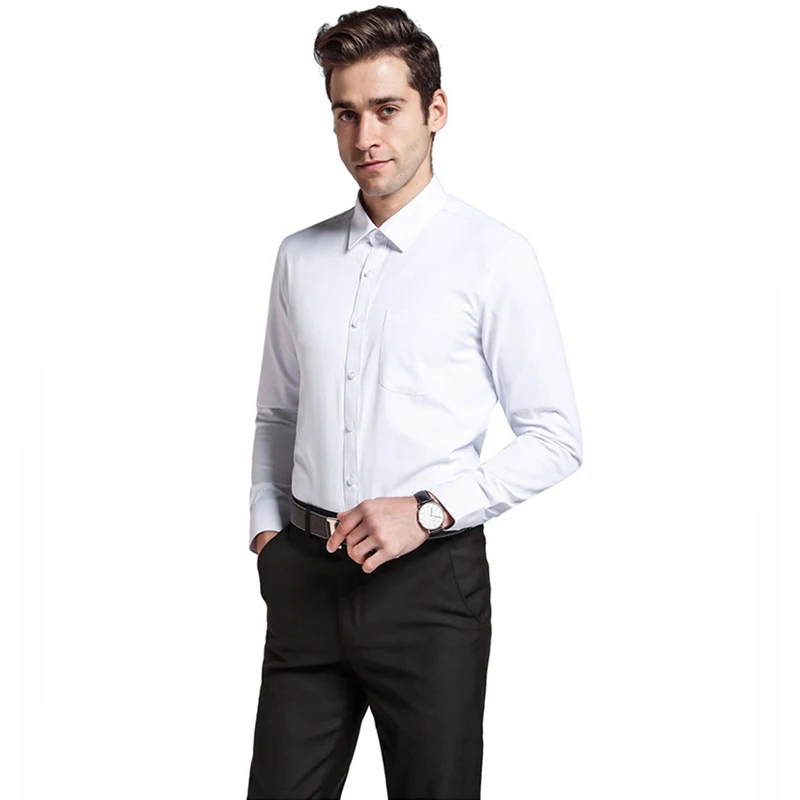 

New Men's Regular-fit Solid Dress Shirt Long Sleeve Quality Work Shirts Mens Casual Slim Fit Formal Business Top Men Clothing
