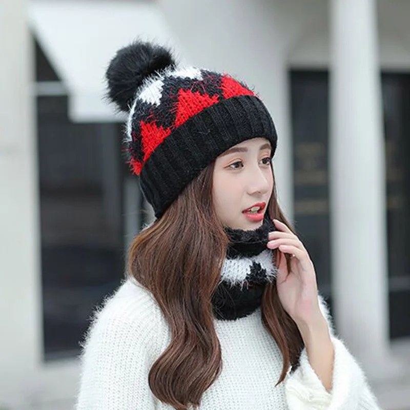 MAERSHEI новая брендовая шерстяная меховая шапка с помпоном зимняя женская шапка для девочек Теплые вязанные шарф и шапка высококачественный лыжный колпачок