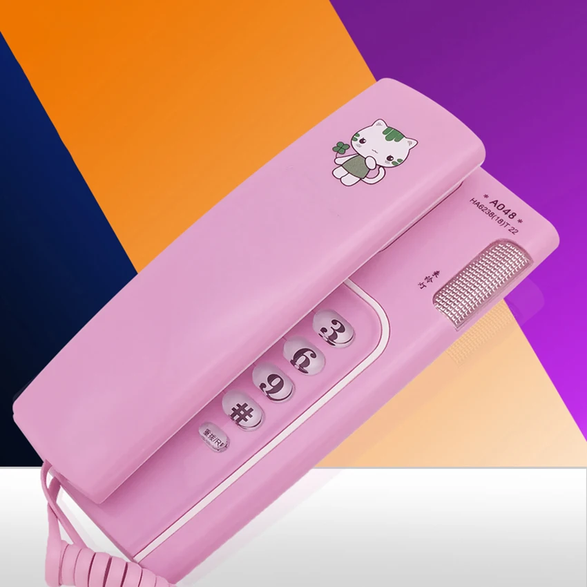 

Wall Mountable Trimline Corded Phone with Calling Light, Mute, Pause, Redail, Cute Cat Desktop Telephone for Home Office