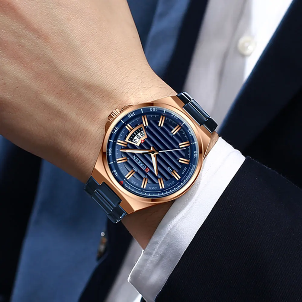 Новинка, синие кварцевые часы CURREN, мужские часы, Топ бренд, роскошные часы для мужчин, простые полностью стальные водонепроницаемые наручные часы, Reloj Hombre