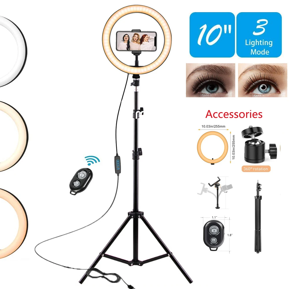 

10in/26cm LED Selfie Ring Light WithTripod Dimmable Ring Lamp Video Camera Phone Light Ringlight For Photo Live Video