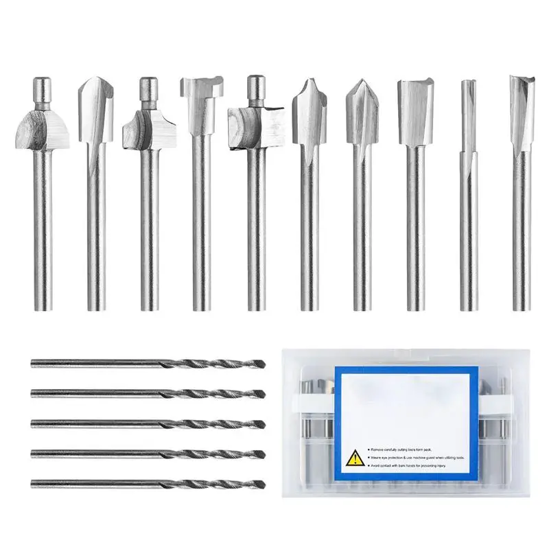 

TOP 10Pcs Hss Router Carbide Engraving Bits And 5Pcs Drill Bit-1/8 Inch(3Mm) Shank For Rotary Tools For Diy Woodworking, Carving