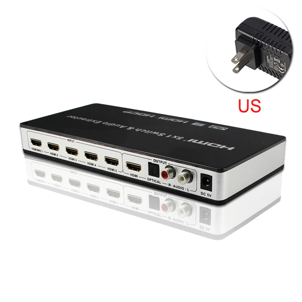 HDMI переключатель 5x1 аудио экстрактор видео конвертер 4K x 2K@ 30hz 4K Full HD 1080P 3D ARC с пультом дистанционного управления для HDTV PS3 - Цвет: US Plug