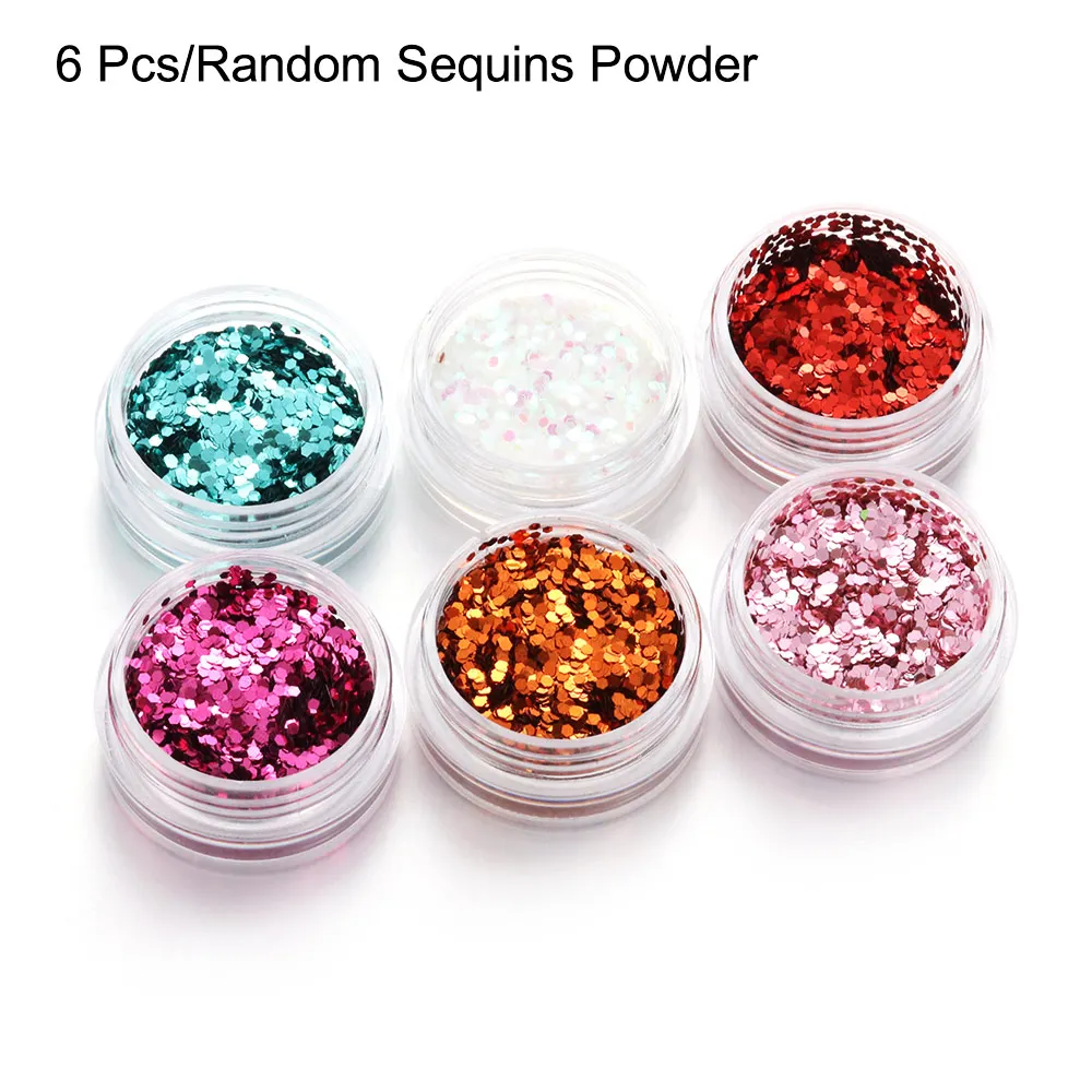 6 Pcs Random Sequins 1 шт. неоновая рассыпчатая пудра, тени для век, пигмент, матовая минеральная блестящая пудра для ногтей, мерцающие блестящие тени для век, Женская Косметика для макияжа - Цвет: 6 Pcs Random Sequins