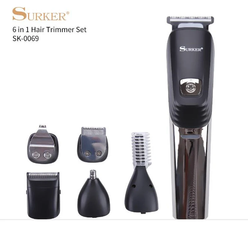 Surker, электрический триммер для волос, SK-0069, 6 в 1, электрическая машинка для стрижки волос, триммер для бороды, носа, электробритва, бритва, удаление волос, гравировка