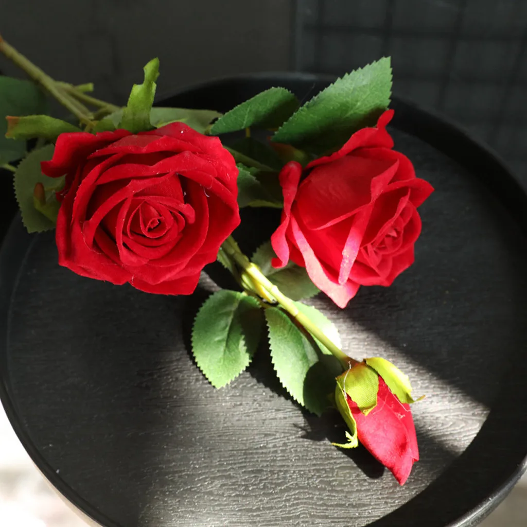 Red Flannel Pearl Rose Artificial Flower Home Decoration Wedding Bouquet - Цвет: Red