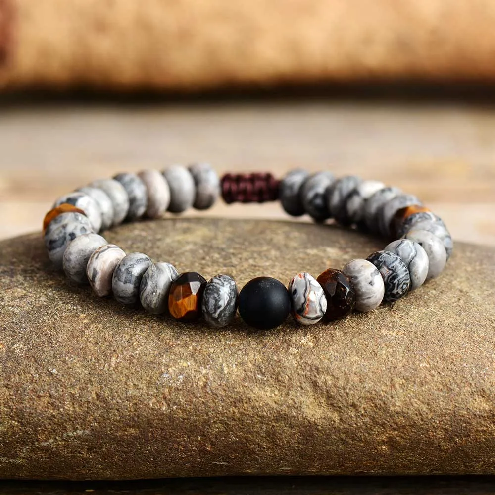 Natural Jaspers Stone Mens Women Macrame Bracelets Couples Lovers Beads Bracelet Friendship Men Bracelet - Image 3