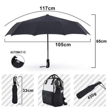 

Big Strong Fashion Windproof Umbrella Men Gentle 3Fold Compact Fully Automatic Rain High Quality Pongee Umbrellas