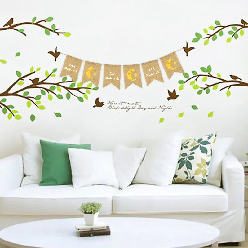 Muslim Ramadan Party Decoration Retro Handmade Hanging Flag Eid Mubarak Star Moon Swallow Tail Flag