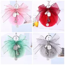 Стиль мягкий Рекс Кролик Pom-ключ "Помпон" кольцо лента бабочка автомобиль брелок со стразами изготовление под заказ