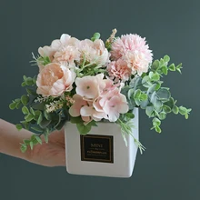 Скандинавская керамическая ваза, имитация цветов, украшения для дома, гостиной, украшение интерьера, ремесла, офисный Шелковый Искусственный цветок, горшок, произведение искусства