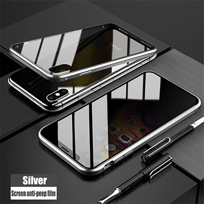 Для iPhone11 6 7 8 X XS Max Zmetal Рамка Анти-писк магнитная Передняя и задняя закаленное Пленка чехол для мобильного телефона - Цвет: Silver