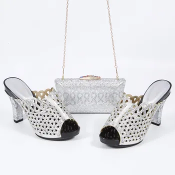 

Opened Toe Italy High Heels and Clutch Bag Chic Party Wedding Gift Handbag Italian African Nigerian Shoe and Bag Matching Set