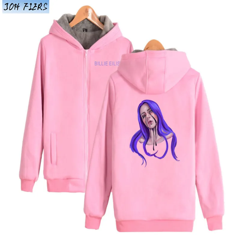 Billie eilish/очень теплые толстовки с капюшоном; толстовка; толстая зимняя куртка на молнии в стиле Харадзюку; уличная толстовка унисекс