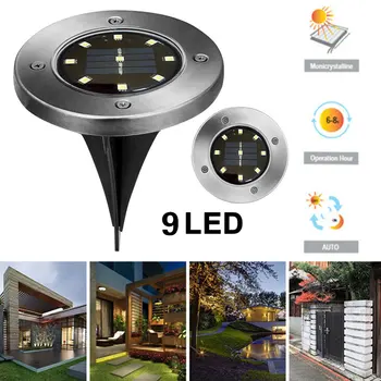 

Durable Ground Lamp Home Security Solar Eco-Friendly Disk Lights Gutter Garden Decking 9 LED Street Landscape Light Path Way