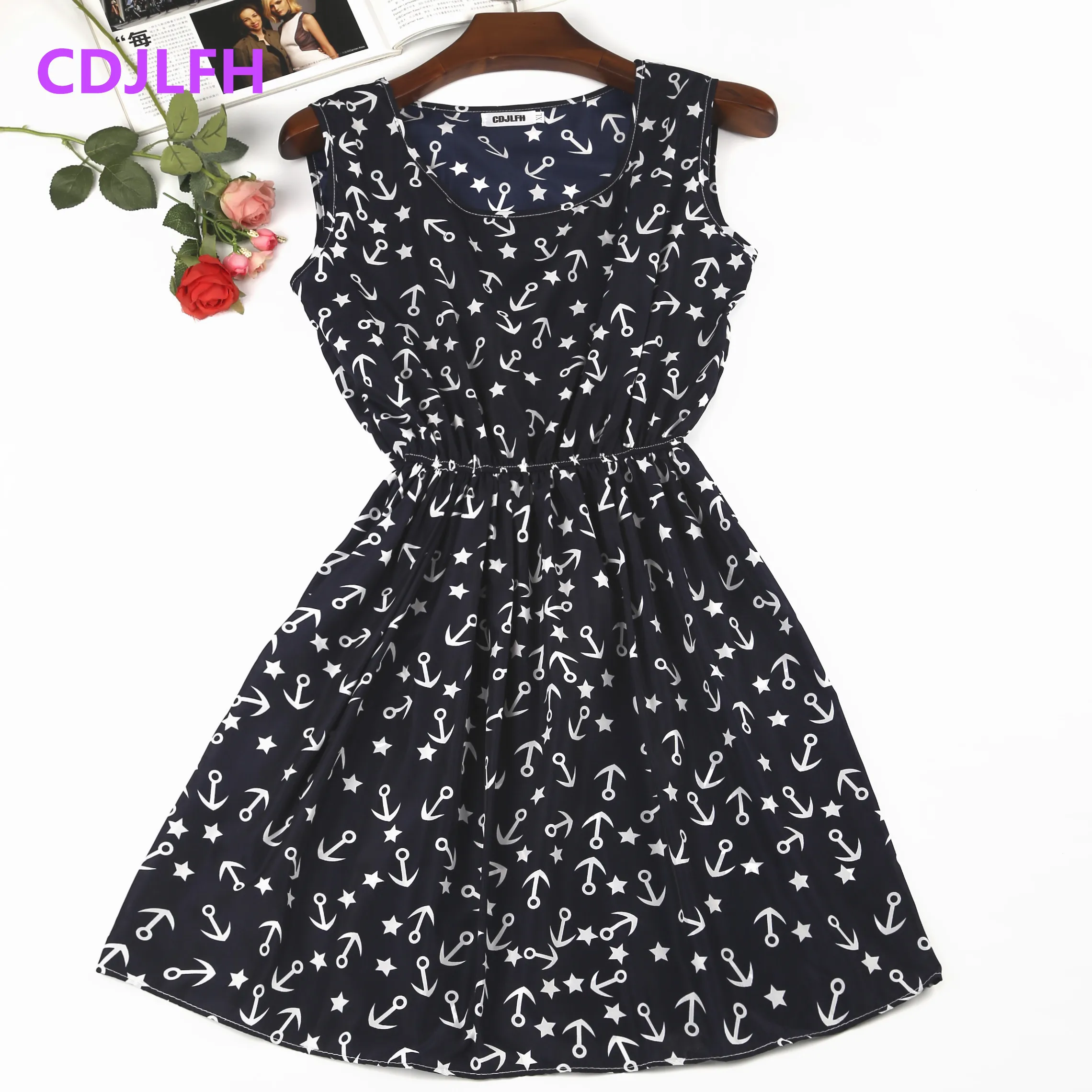 19 Сексуальное летнее осеннее платье с принтом Vestidos, женское повседневное богемное платье без рукавов с цветочным рисунком, тонкое пляжное шифоновое платье с круглым вырезом, винтажное синее платье - Цвет: 19