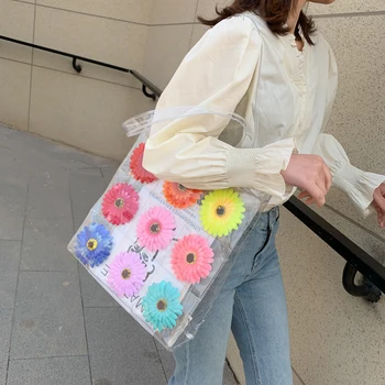 

Fashion Women Flowers Transparent Bags Casual Handbag Tote Floral PVC Shoulder Bags for Clear Packets for Girls Shoulder Bags