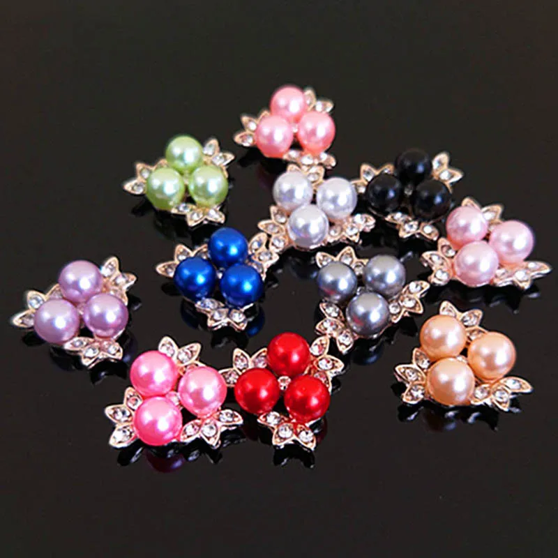 2019New 100Pcs Three-Pearl Rhinestones Flower Core Button for DIY hair embellishments or cellphone alloy accessoriess HZ256 | Дом и сад