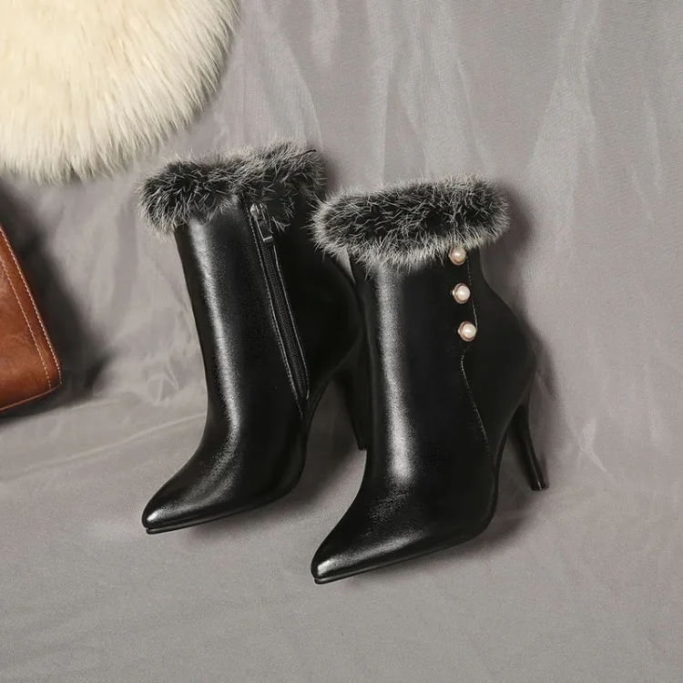 

Big Size 9 10 11 12 boots women shoes ankle boots for women ladies boots shoes woman winter Side zipper pearl trim