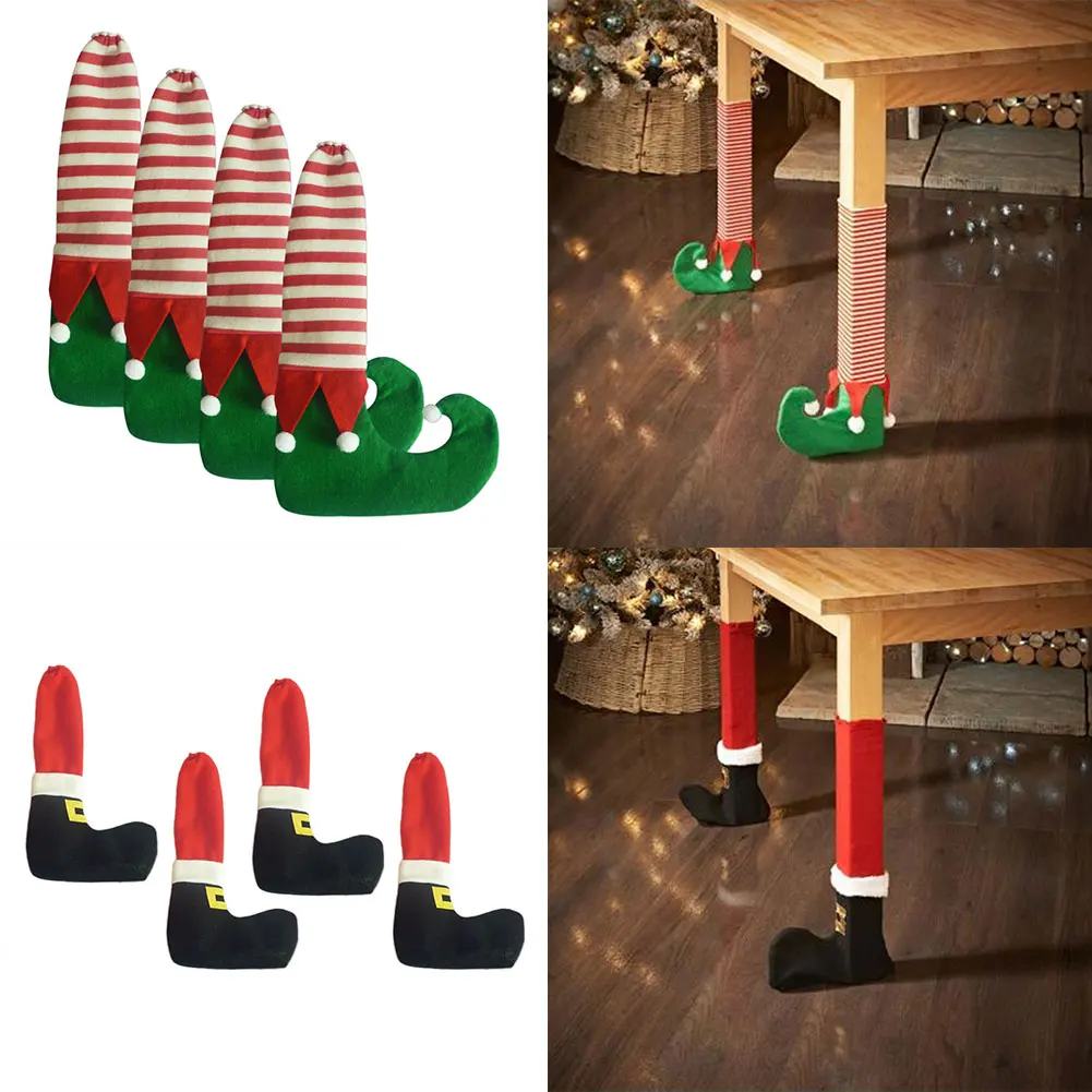 4PCS Christmas Chair Table Leg Foot Socks Prevent Scraping Decorations Gift