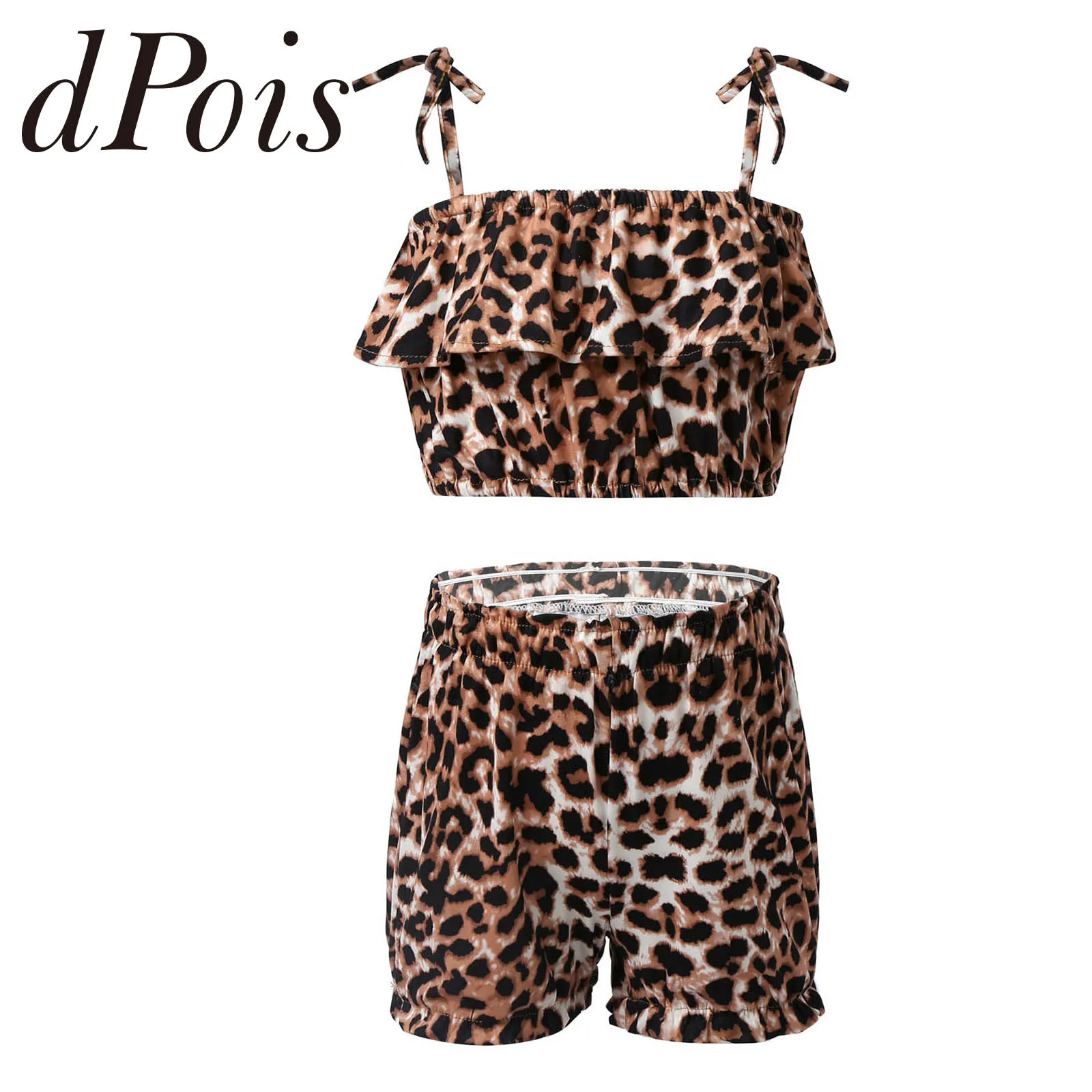 Kids Baby Girls Swimsuits Summer Clothes Leopard Halter Crop Top + Shorts 2Pcs Children's Outfits for Workout Fitness Daily Wear | Спорт и