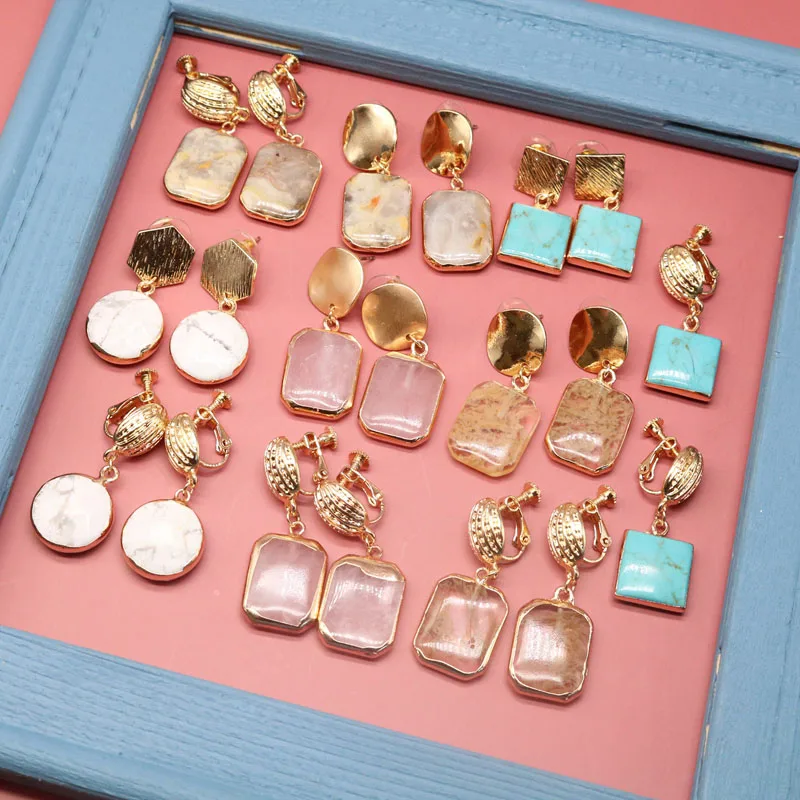 

Free Shipping Natural-Stones Earrings Geometric Fashion-New-Cute Party Holiday