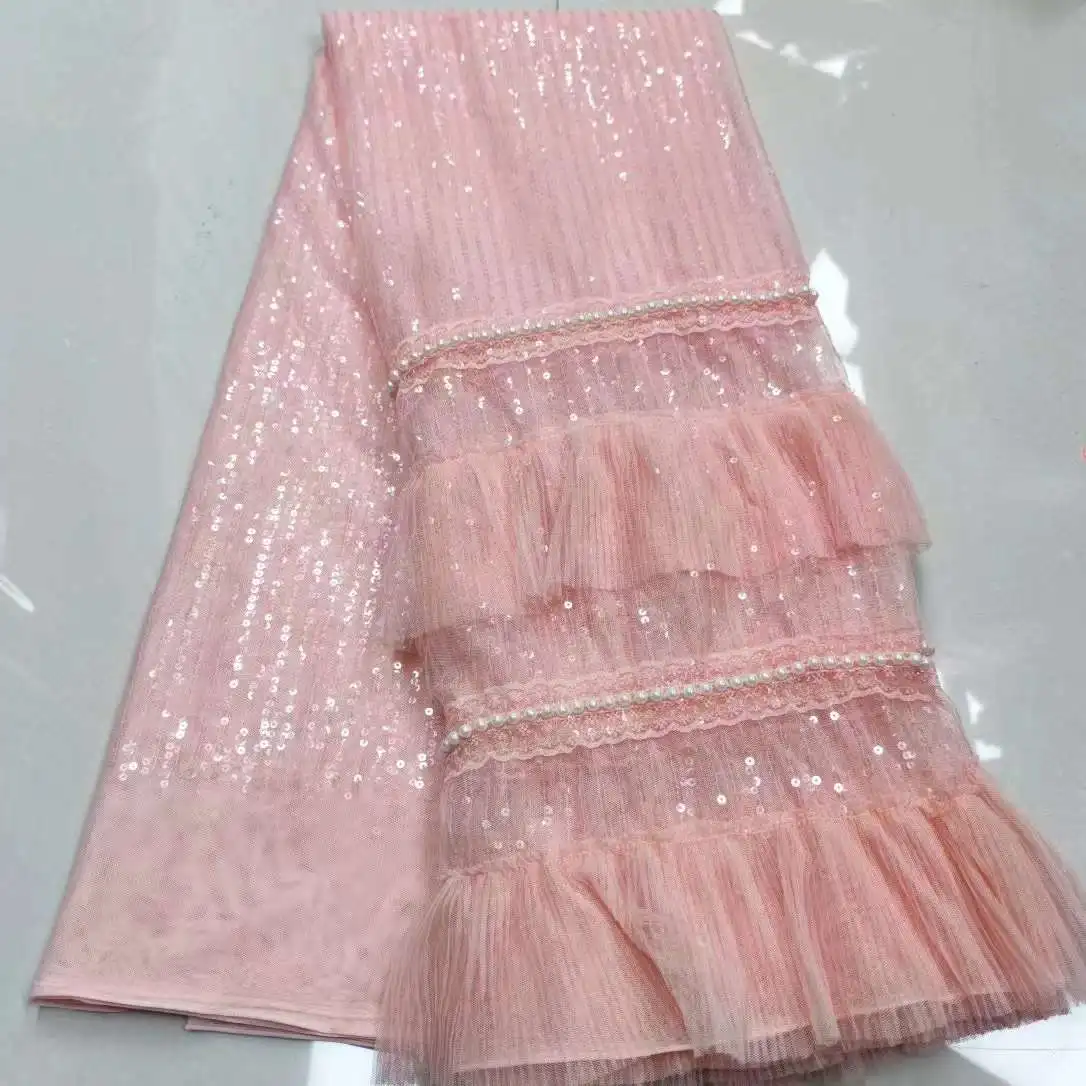 

Dress Design With stone 3D lace embrodery French mesh lace African Nigeria fabirc lace for Weddings Evening dresses party Gold