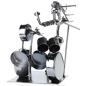 

Promotion--Metal Musician Drummer Statue Drummer and Drum Set Sculpture Doll Decoration Cafe Counter Office Bookcase Decoration