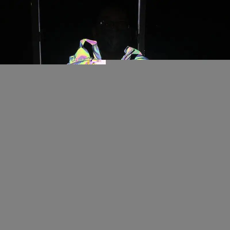 Женская парка в стиле хип-хоп с капюшоном, ослепительный светоотражающий светильник, зимняя Радужная куртка, пальто для молодых, большие размеры, ватное хлопковое пальто