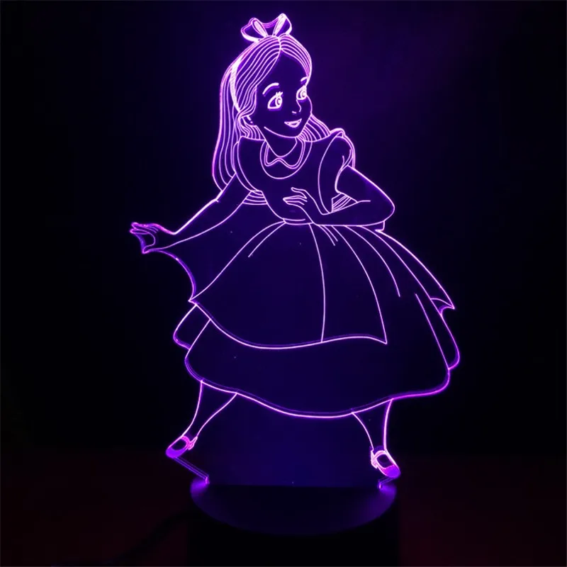 Disney Princess Alice LED Night Lamp for Children 3D Colorful LED Decorative Table Night Light for Kids Bedroom Christmas Gifts