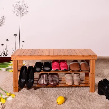 

90cm Strip Pattern 3 Tiers Bamboo Stool Shoe Rack Wood Color PAK55