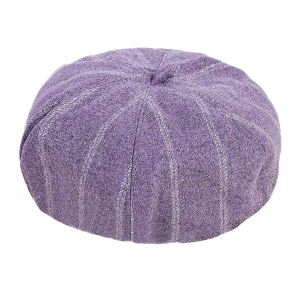 

Hot Fashion Unisex Autumn Winter Berets Hat French Artist Retro Stripes Warm Wool Knitted Beanie Hat Solid Color Headwear Berets