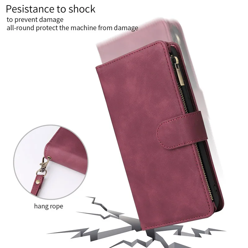 Luxury Leather Zipper Wallet Flip Phone Cases Samsung Galaxy S10 E S9 S8 Plus A70 A50 A40 A30 A20 A10 Note 9 10 Case Cover07