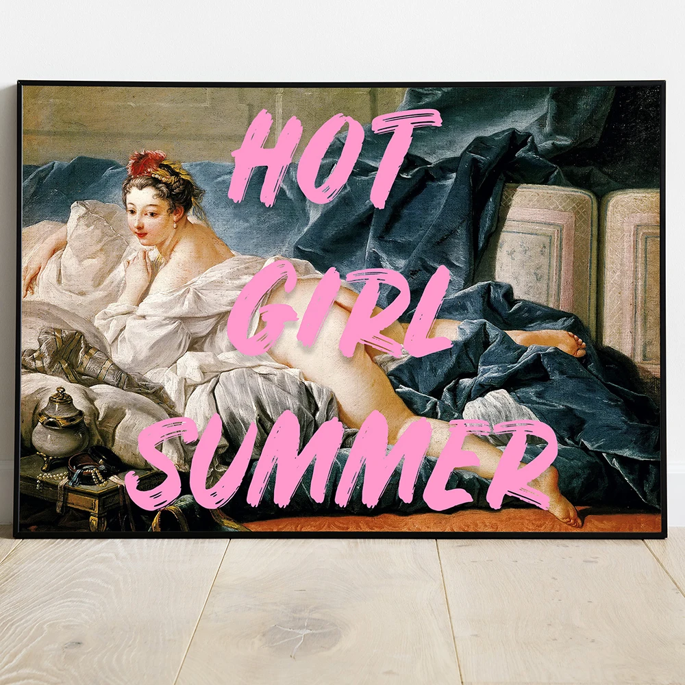 

Lazy Sad Hot Girl Summer Quote Posters and Prints Feminism Retro Naked Woman Canvas Painting Wall Art Picture for Bedroom Decor