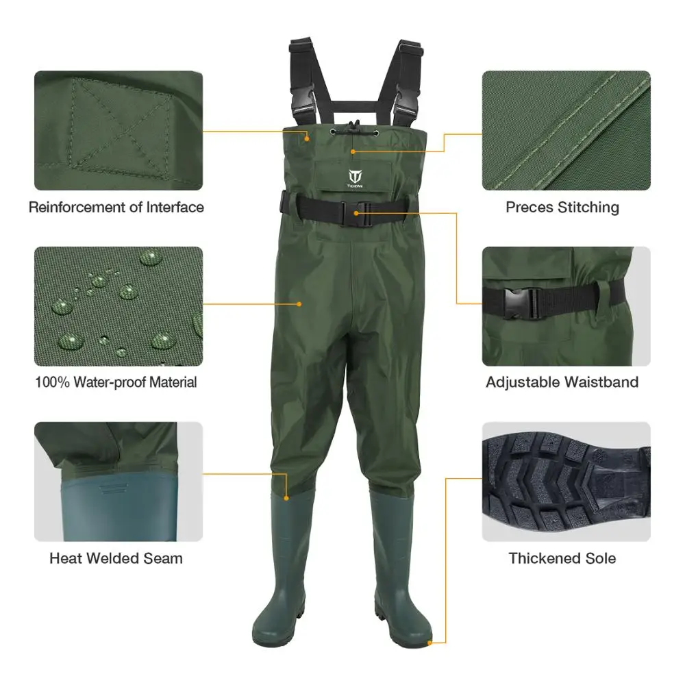 TideWe Bootfoot Waterproof 2-Ply Nylon/PVC Chest Waders Multi-purpose Fly Fishing Hunting Waders for Men and Women