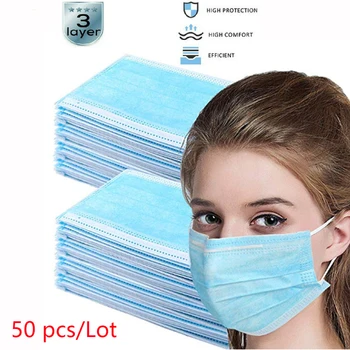 

Disposable Face Masks 3 Layers Elastic Ear Loop Meltblow Filter Daily Protection Safety Mouth Mask on Face
