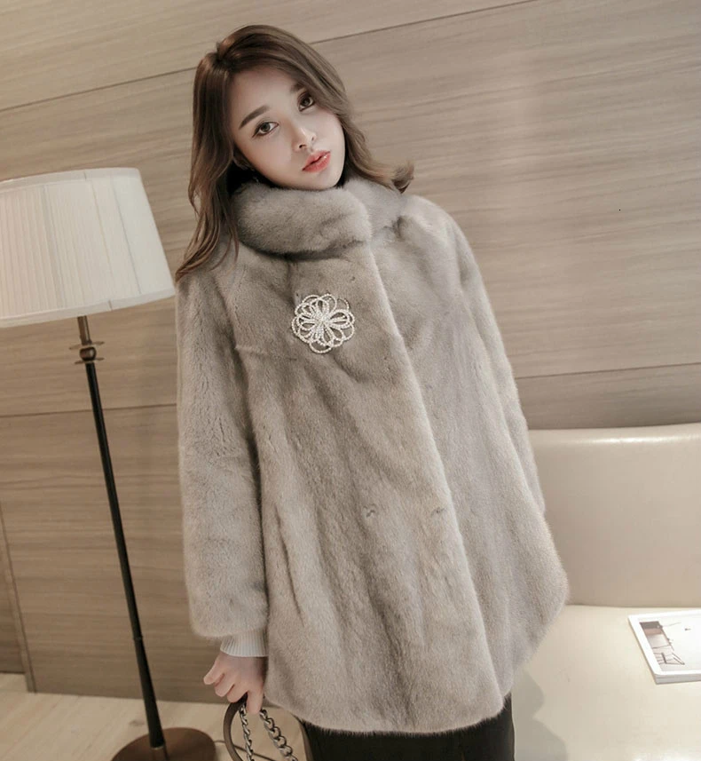 

Girl Student Long A Stand High Lead Imitate Mink A faux Fur Coat Mink Grass Loose Coat Woman Black One Size casaco feminino